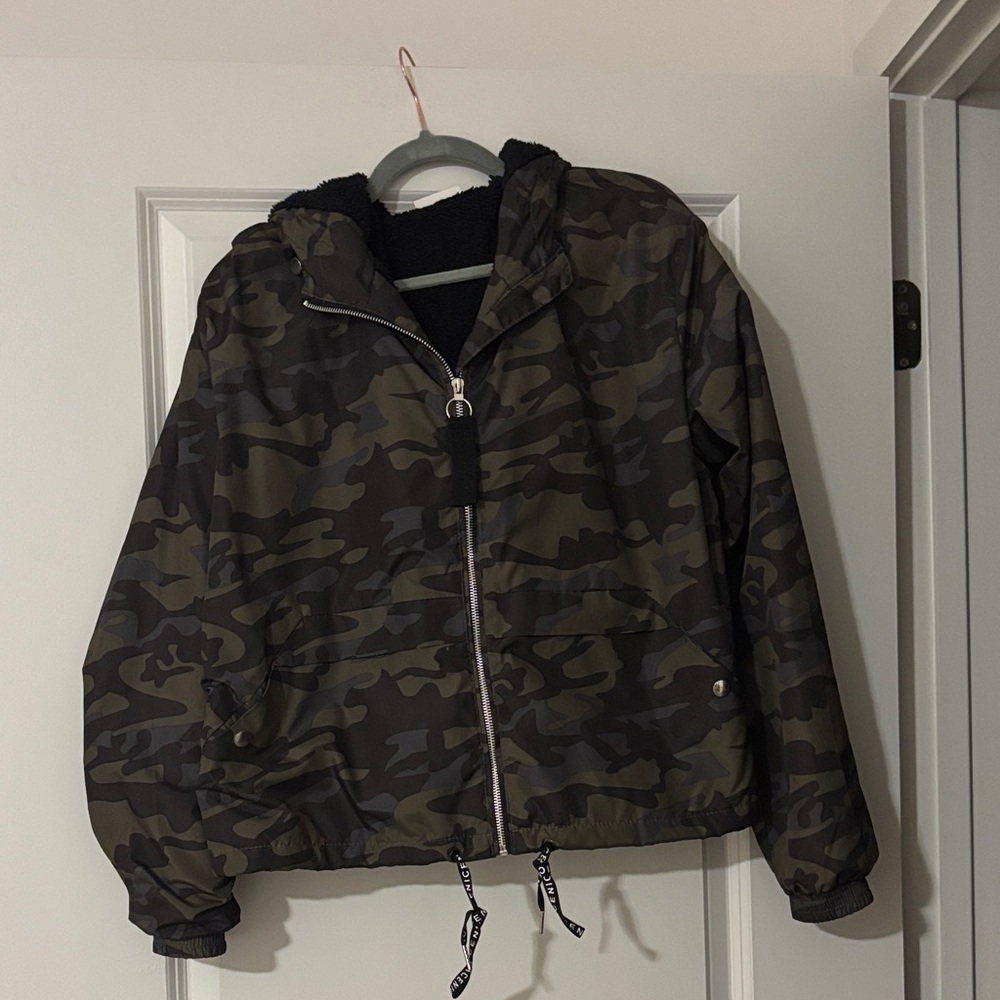 Camo Hooded Fleece Lined Jacket